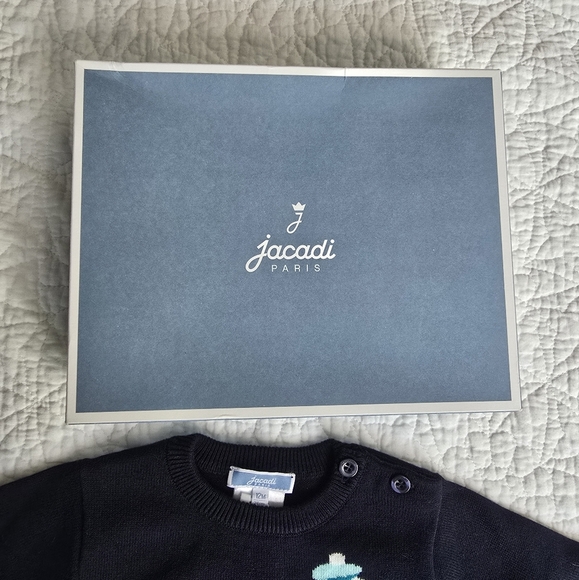 Jacadi Paris 12 Months Navy Blue Color Block Dog Sweater Jumper - Picture 10 of 11